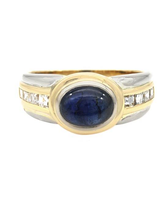 Sapphire Cabochon and Diamond Tapered Ring